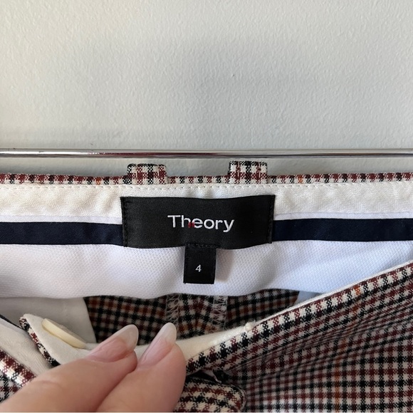 Theory Demitria Virgin Wool Blend Multicolor Checked Plaid Pants Size 4 - Picture 6 of 10